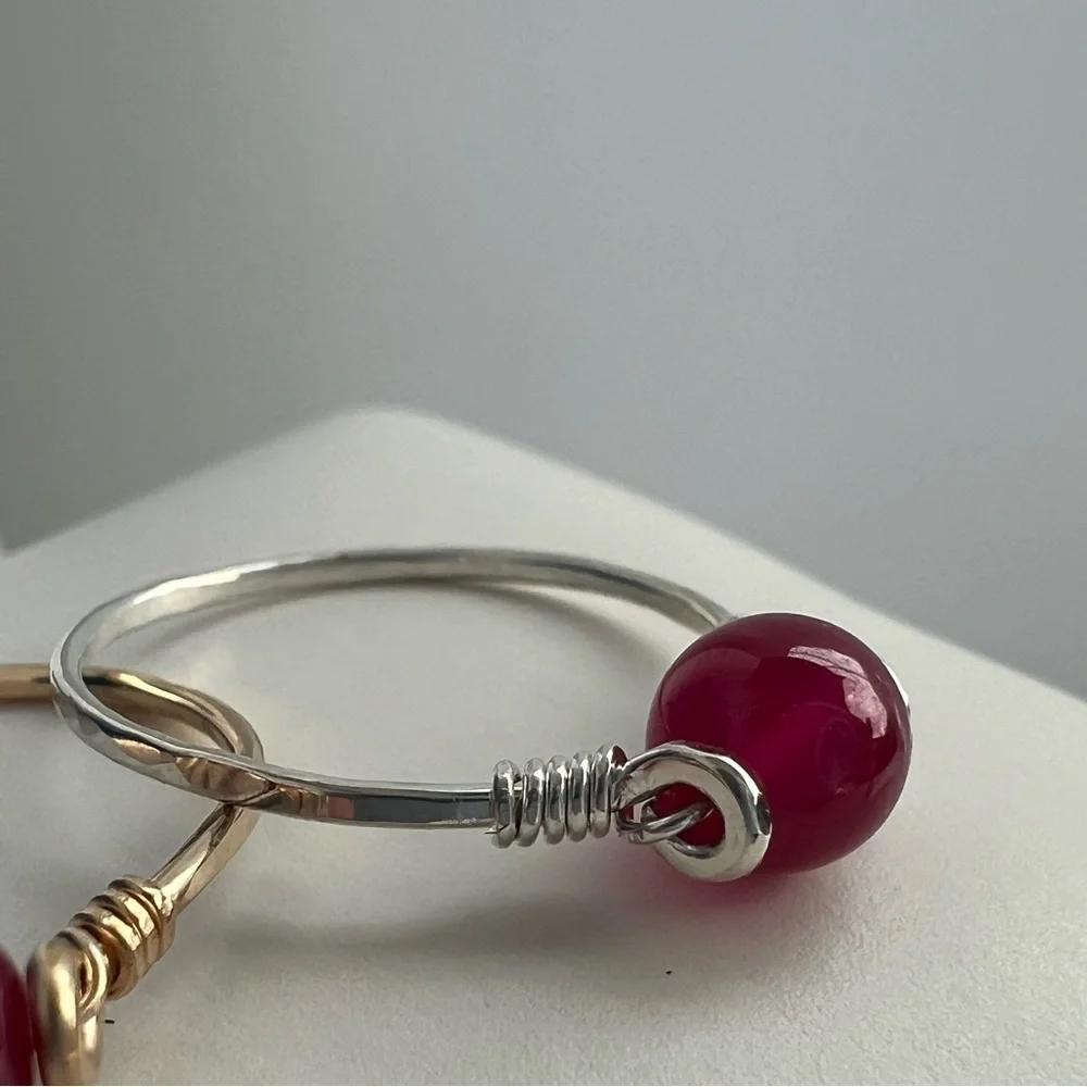 Genuine Ruby Sterling Silver or Gold Filled Wire Wrapped Ring